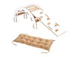 Kids Helper Montessori Wippe mit Kissen Beige Weiß Eiche Kletterbogen Kindermöbel MDF