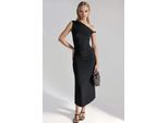 Asymmetrischer Kragen Bodycon Midi Kleid