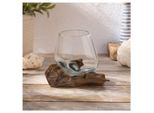 Mundgeblasene Glasvase auf Kaffeewurzel 10 cm Dekovase aus Glas und Holz