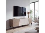 Tv-Rack MCW-Q83, Lowboard Tv-Schrank TüRen 3D-Struktur StaufäCher MDF Melamin 55X160X42Cm ~ Nussbaum-Optik Hell