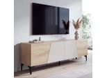 Tv-Rack MCW-Q83, Lowboard Tv-Schrank TüRen 3D-Struktur StaufäCher MDF Melamin 55X160X42Cm ~ Eiche-Optik