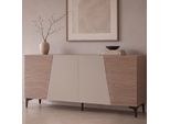Sideboard MCW-Q83, Kommode Schrank TüRen 3D-Struktur StaufäCher MDF Melamin 80X160X42Cm ~ Nussbaum-Optik Hell