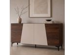 Sideboard MCW-Q83, Kommode Schrank TüRen 3D-Struktur StaufäCher MDF Melamin 80X160X42Cm ~ Walnuss-Optik
