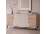 Sideboard MCW-Q83, Kommode Schrank TüRen 3D-Struktur StaufäCher MDF Melamin 80X160X42Cm ~ Eiche-Optik