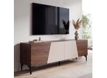 Tv-Rack MCW-Q83, Lowboard Tv-Schrank TüRen 3D-Struktur StaufäCher MDF Melamin 55X160X42Cm ~ Walnuss-Optik