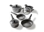 Stoneline Smart Topf Und Pfannenset, 8-Teilig, Mit Deckel Und Abnehmbarem Griff, Induktion, Aluguss, Pfanne Mit Echten Steinpartikeln Beschichtet, Grau