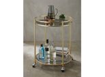 Servierwagen – Gold, Ø 57 Cm, Glasplatten, Auf Rollen, 75 Cm Hoch