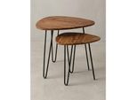 Beistelltisch Set – 2-Teilig, Massivholz, Metallgestell, Schmal
