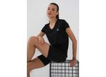 Damen Unifarben V-Ausschnitt Kurzarm-T-Shirt