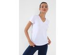 Damen Unifarben V-Ausschnitt Kurzarm T-Shirt