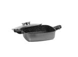 Stoneline Smart Eckpfanne, Rechteckig, 24 X 24 Cm, Aroma-Glasdeckel, Abnehmbare Sicherheitsgriffe, Induktion, Aluguss, Beschichtet Mit Echten Steinpartikeln, Grau