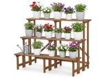 Needs&Wants® GroßE Pflanzentreppe Blumentreppe Mit 3 Stufen Etagen, PflanzenstäNder BlumenstäNder Pflanzenregal Blumenregal XL Aus Holz Wetterfest FüR Outdoor Indoor Balkon Garten DraußEn Innen, 110 X 61 X 80 Cm Hoch, Braun