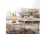 Couchtisch FineBuy Sofatisch 2Er Set Weiß Marmor Optik Satztisch Tisch Rund