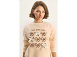 Rippstrick Bedruckter Rundhals Langarm Sweatshirt