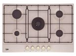 Beko HIAW75224SAVR Gaskochfeld, 5 Kochfelder mit Wok-Funktion, 75x51 cm, Farbe: Beige
