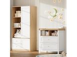 STILVORA Babymöbel-Set mit Kleiderschrank und Wickeltisch, Kleiderschrank mit Schiebetüren, Kleiderstange und Schubladen, Wickeltisch mit abnehmbarem Schutzgitter