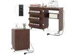 Nähtisch mit Ladestation, Nähmaschinentisch klappbar, Nähschrank mit Rollen, Nähmaschinenschrank Holz mit Stauraum, Nähtisch für Nähmaschine, Mehrzwecktisch 116 x 41 x 78 cm (Dunkel Braun)