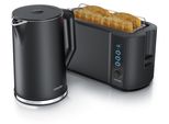 Arendo - Wasserkocher mit Toaster SET Edelstahl Schwarz, Wasserkocher 1,5L 40° 1
