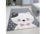 Kinderteppich Tasna, Mit Katzen-Motiv, Rosa, 120 X 170 Cm
