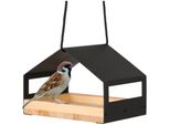 Wondermake® Design Vogelhaus Aus Metall Und Holz Wetterfest Zum AufhäNgen, Modernes Vogelfutterhaus Klein Metalldach HäNgend, VogelhäUschen Futterhaus FüR VöGel, Schwarz