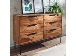 Massivholz Schubladenkommode 120Cm Sheesham Natur Design Kommode Mit 6 Schubladen Sideboard Metall Schwarz