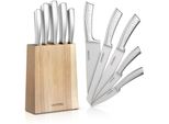 arendo Messerblock, 5-Teilig Mit Messern Aus Edelstahl, Holzblock, Ergonomische Griffe, Schwarz/Silberfarben