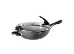 Stoneline Future Wok 32 Cm, Mit Sieb-Glasdeckel, Mit Austauschbaren Griffen, Induktionsgeeignet, Aluguss, Beschichtet Mit Echten Steinpartikeln, Grau, Wokpfanne Mit Deckel