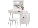 Famanu Kosmetiktischset mit Hocker - Kosmetiktisch - Make-upstation - Viel Stauraum, vielseitiges Design, integrierter großer Spiegel - MDF und Glas