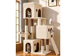 Kratzbaum Beige für 2-4 Katzen mit 3 Große Katzenhaus 40*33*35cm, Weich Katzenkorb, Kratzrampe Sisal, Plüsch Katzenspielzeug, Stabil Katzenbaum hoch 133 cm für Große Katzen (F52B, Beige)