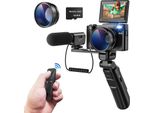 Digitalkamera 4K, 48MP Kamera mit 180° schwenkbarem 3,0-Zoll-Display, 16-fach digitaler Zoom mit Stativ und Mikrofon, 32GB TF-Karte, schwarz