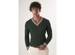 Pullover Basic-Pullover Mit V-Ausschnitt Und Zopfmuster