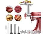 Fleischwolf-Aufsatz für Kitchenaid Zubehör, mit 4 Mahlscheiben, 3 Wurstfüllungen für Kitchen Aid, Fleischwolf-Aufsatz aus Aluminiumlegierung
