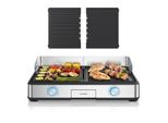 Arendo Tischgrill, Gourmet Edelstahl Elektrogrill, 2 Grillzonen, elektrisch, Spritzschutz, schwarz