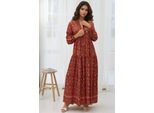 Bedrucktes V-Ausschnitt Maxikleid Mit KnöPfen