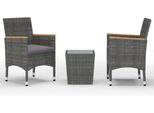 3-TLG. Bistro-Set Poly Rattan und Hartglas Grau,Möbel,Gartenmöbel,Gartenmöbel-Sets,20KG,3058365