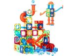Magnetische Bausteine, 122-teilig, Rennbahn-Rohrspielset, 3D-Formen, Lernspielzeug für Kinder