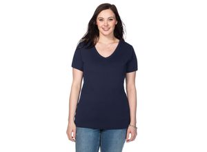 Große Größen: T-Shirt mit V-Ausschnitt, marine, Gr.52/54