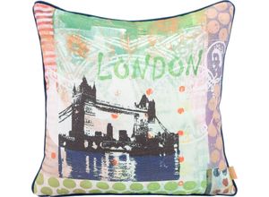 H.O.C.K. Dekokissen Lieblingsstädte LONDON, mit London-Motiv, Wendekissenhülle mit Füllung, 1 Stück, grün|lila