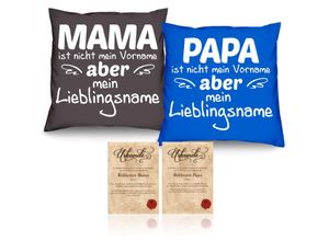 Soreso® Dekokissen Kissen-Set Mama Lieblingsname Papa Lieblingsname mit Urkunden