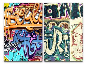 Sinus Art Leinwandbild 2 Bilder je 60x90cm Streetart Graffiti Tags Wand Berlin Jugend HipHop