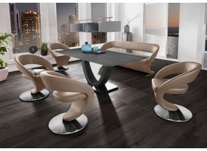K+W Komfort & Wohnen Essgruppe Wave, (Set), Design-Solobank mit 4 Design-Drehstühlen und Tisch in 180x90cm, schwarz