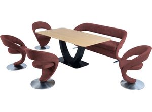 K+W Komfort & Wohnen Essgruppe Wave, (Set), Design-Solobank mit 4 Design-Drehstühlen und Tisch in 180x90cm, rot