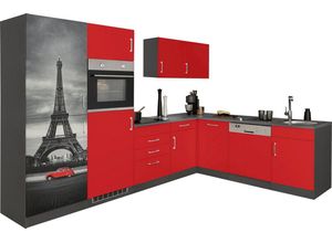 HELD MÖBEL Winkelküche Paris, ohne E-Geräte, Stellbreite 290/220 cm, rot