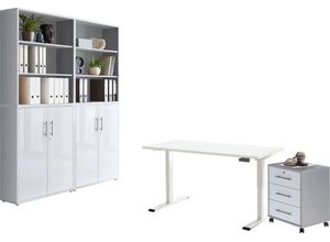 BMG Möbel Büromöbel-Set Tabor, (Set, 6-St), mit elektrisch höhenverstellbarem Schreibtisch, grau|weiß