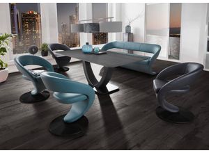 K+W Komfort & Wohnen Essgruppe Wave, (Set, 6-tlg), Design-Solobank mit 4 Drehstühlen in zwei Farben und Tisch in 180x90cm, blau|grau
