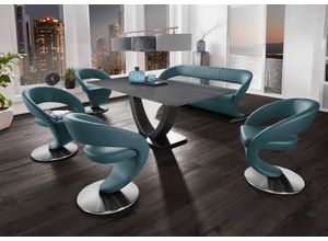 K+W Komfort & Wohnen Essgruppe Wave, (Set), Design-Solobank mit 4 Design-Drehstühlen und Tisch in 180x90cm, blau