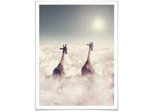 Wall-Art Poster Safari Giraffen in den Wolken, Tiere (1 St), Poster ohne Bilderrahmen, bunt