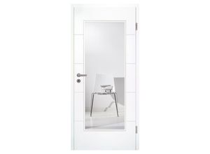 Kilsgaard Zimmertür mit Glas weiß Typ 17/14 F-W LA lackiert Zimmertür hell ähnlich RAL 9010, DIN Rechts, 860x1985 mm,Mastercarré (ESG)