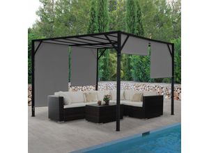 MCW Pergola Beja, Garten Pavillon Terrassenüberdachung, stabiles 6cm-Stahl-Gestell + Schiebedach grau ~ 4x4m