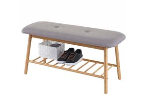 Sitzbank Schuhregal MCW-D90, Polsterbank Bank Schuhablage, Bambus 44x90x34cm